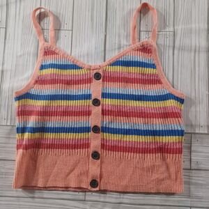 American Eagle Striped Knit Cami Top Womens Large Multicolor Button Front Tank